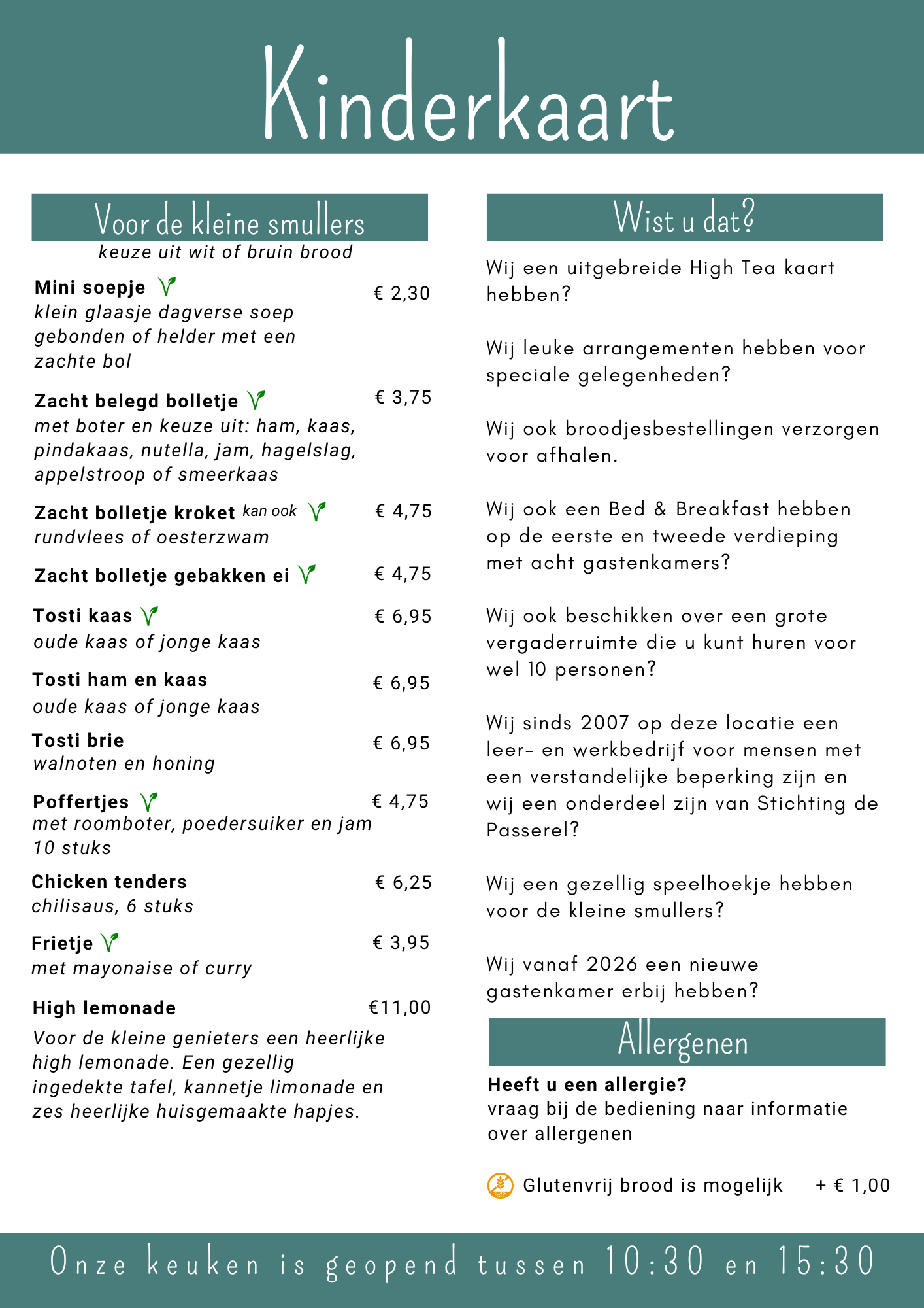 Kindermenu lente/zomer 2026 Kindermenu lente/zomer 2026